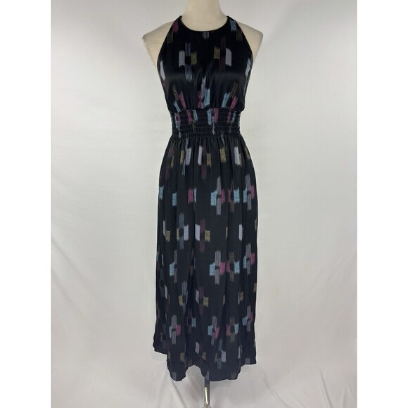 Xirena Tavia Silk Maxi Dress Black Ikat Print Small Halter Neck Pockets Backless - Picture 11 of 11